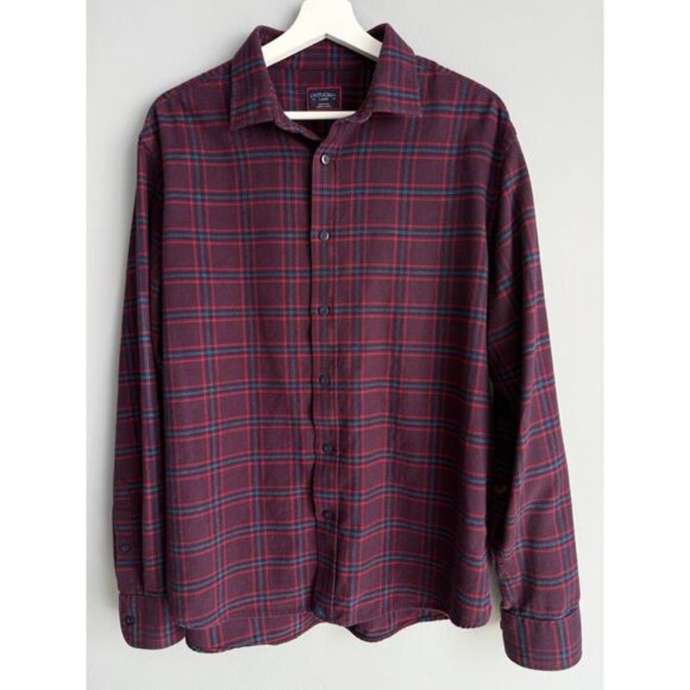 UNTUCKit Barry Shirt Mens Large Red Plaid Button Up Cotton Casual Preppy Flannel